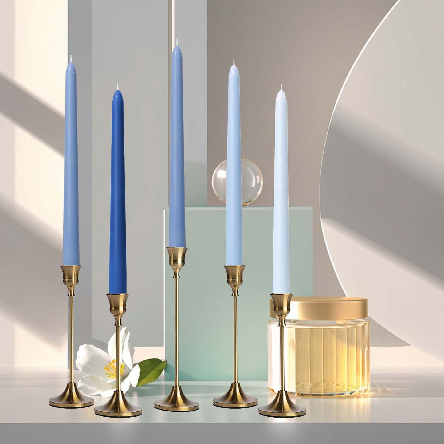 10 inch Dark Blue Gradient Taper Candles,Set of 4 Tapered Candle, Tall Candlesticks,Conical Stick Candles,Smokeless,for Home Dinner, Party, Wedding, Halloween, Christmas (Blue Series, 10inch)