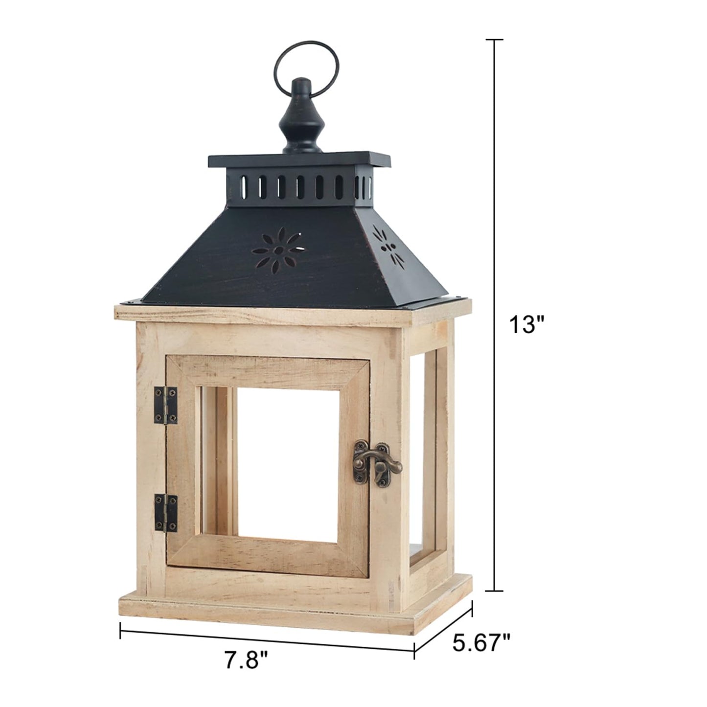 NEEDOMO 13" Farmhouse Decor Wooden Candle Lantern Indoor, Large Table Centerpiece Lanterns Decorative Outdoor, Hanging Rustic Candle Holders for Shelf Wedding Living Room Patio