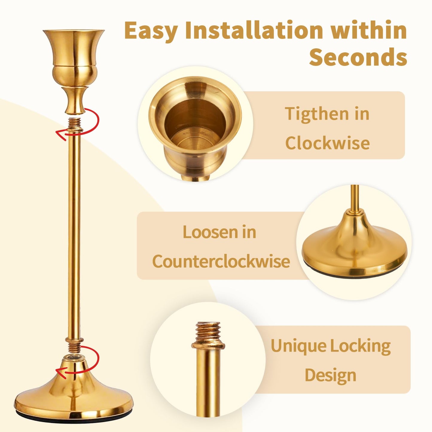 CHILL RECIPE Candlestick Holders Gold Taper Candle Holders, 3 PCS Candle Sticks Holders for Home Decor Table Centerpiece Wedding Housewarming Festival