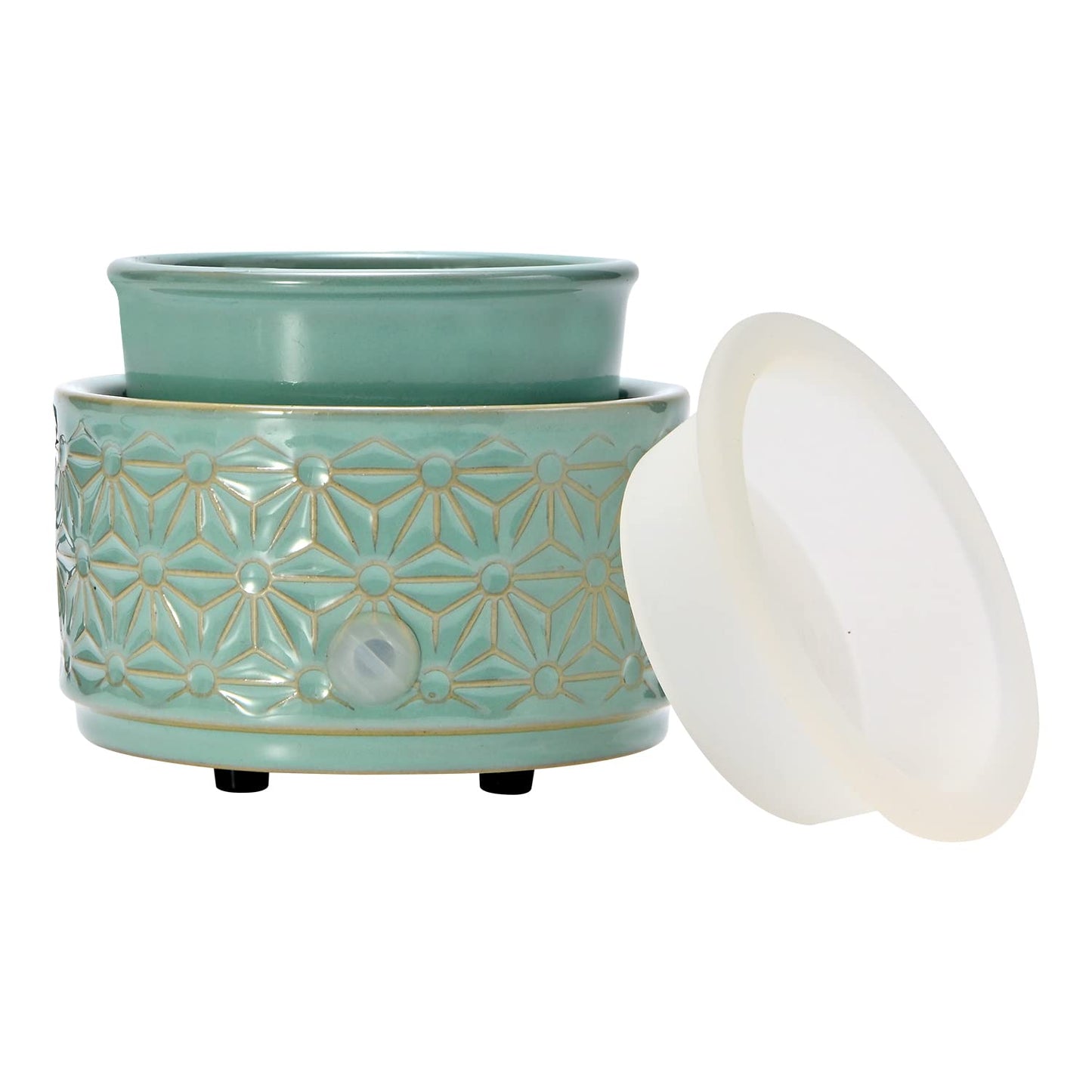ASAWASA Wax Melt Warmer with 1 pc Silicone Dish,3-in-1 Ceramic Wax Melter Burner for Kitchen Home Spa Yoga Gift (Cyan Hexagon Pattern)