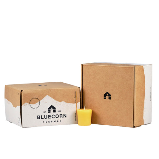 Bluecorn Beeswax Votive Candles, 100% Pure Natural Bees Wax, Yellow Votives, Clean Burning & Long Lasting (12+ Hours), Fragrance Free, Home Decor & Wedding Decorations, American Made, 36 Pack