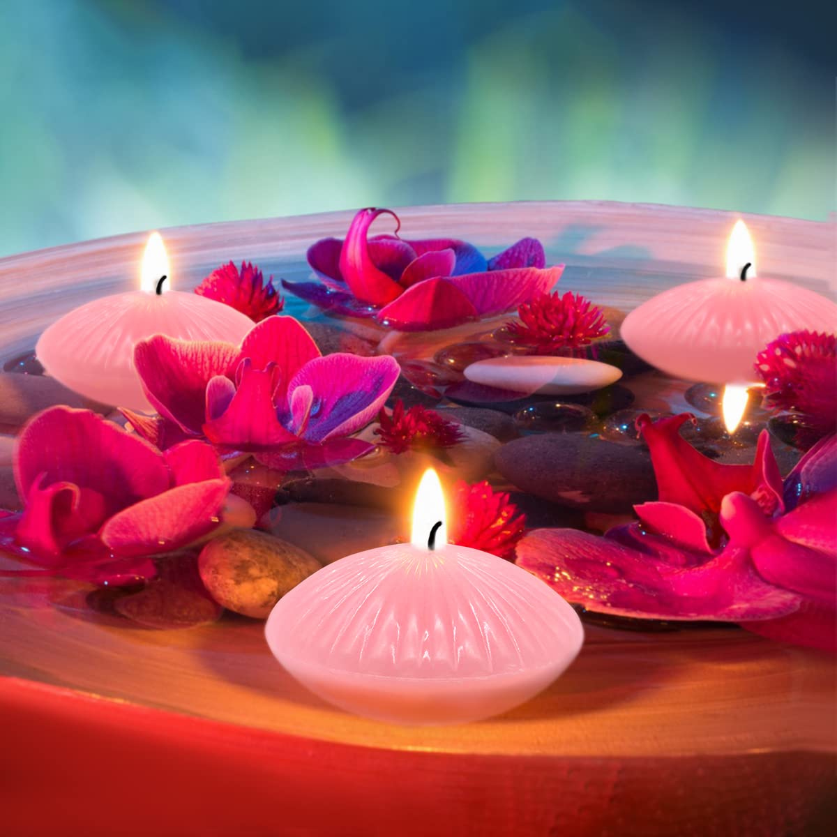 12 Pack 3 Inch Pink Floating Candles, 10 Hour Unscented Romantic Tealight Candles for Cylinder Vases, Centerpieces at Wedding Party Pool Holiday - Wavy Float Candle