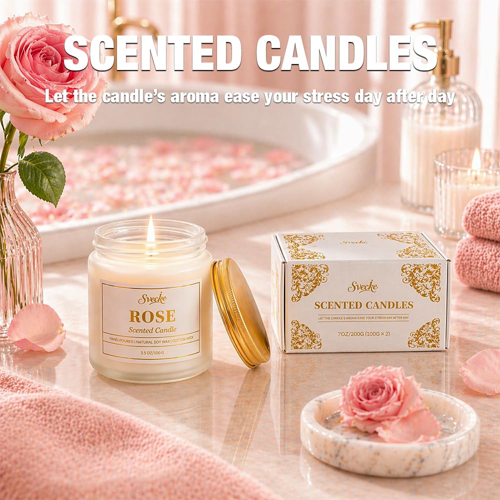SVECKE 2 Pack Scented Candles, 7 oz Small Jar Soy Wax Candles for Home, Bedroom Aromatherapy Candle Set, Gift for Women Men Mother's Day Valentine's Day