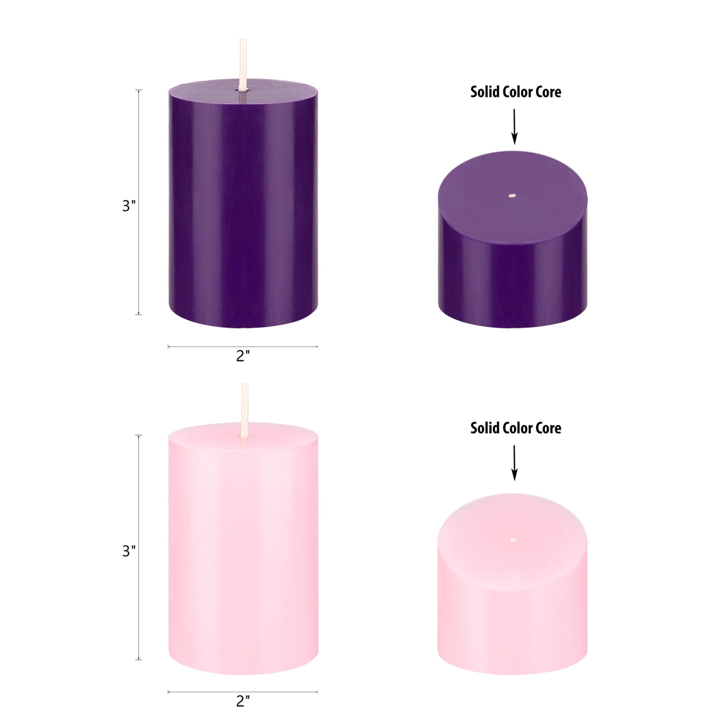 Mega Candles 4 pcs Unscented Christmas Advent Candles Set, Hand Poured Premium Wax Round Pillar Candle 2 Inch x 3 Inch, Holidays, Occasions, Events, Festivitiess, Devotional, Church, Wreath, Gifts