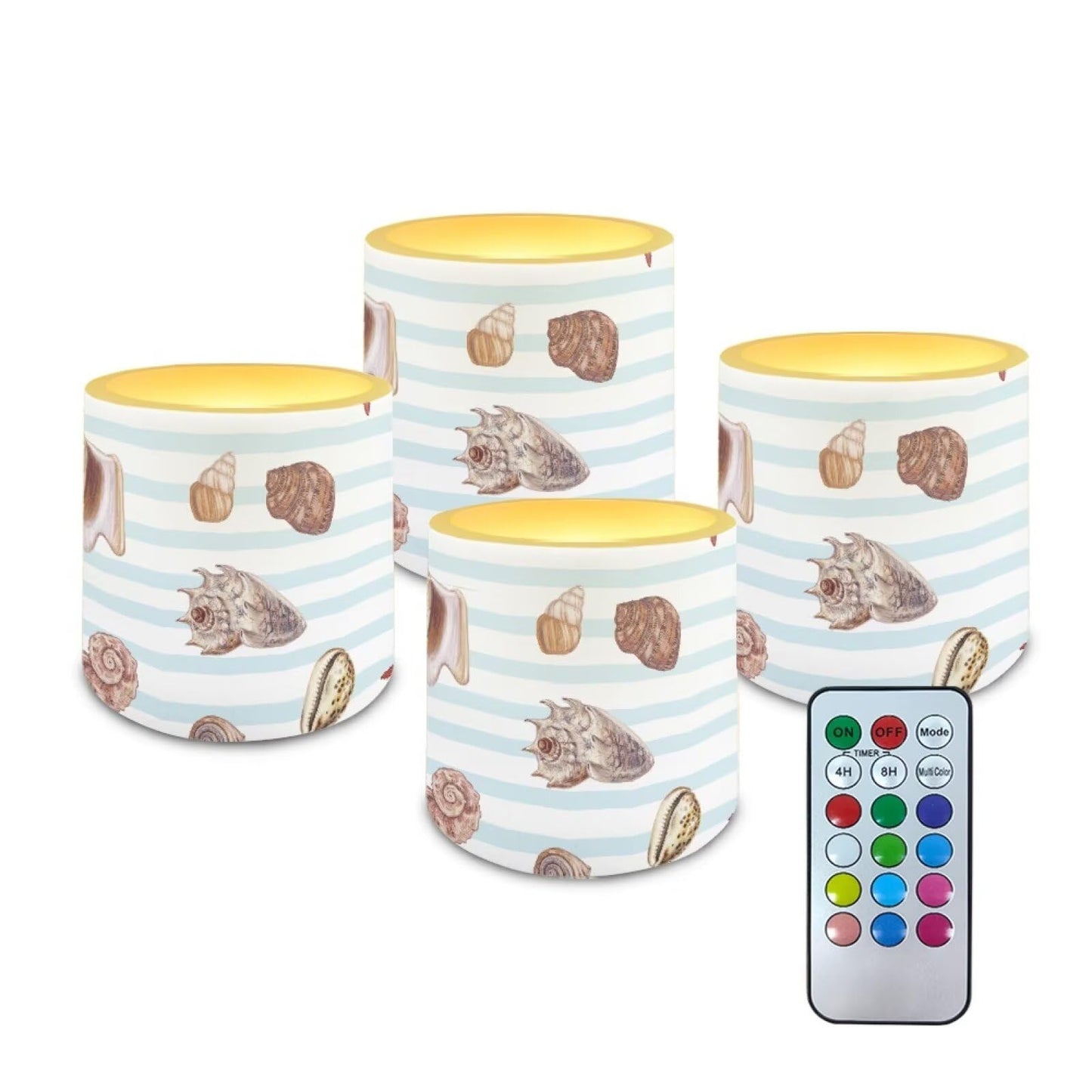 Cozeyat Sea Shell Flameless Candles 4 Pack Battery Operated LED Pillar Candles with Remote Control Timer Waterproof for Indoor Outdoor Beach