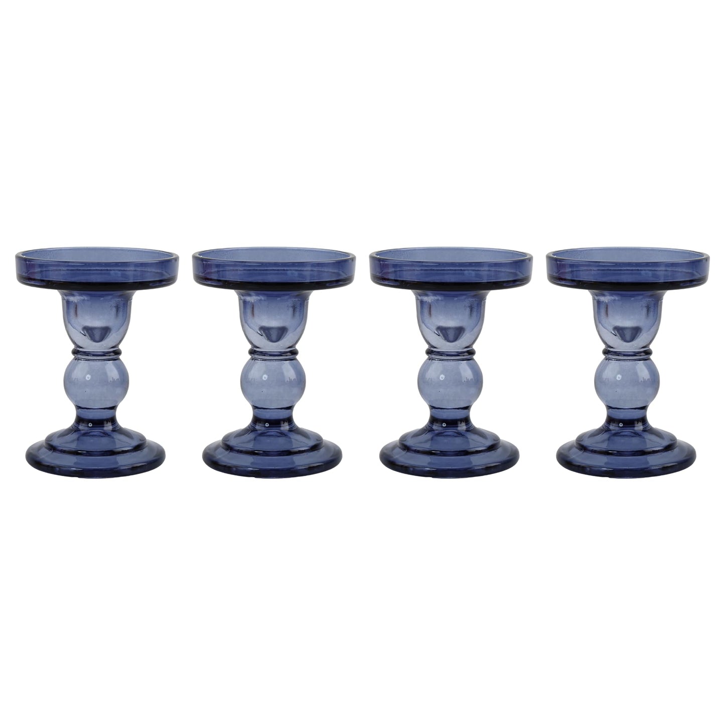 ViViTOP Glass Candle Holder Set of 4, Blue Candlestick Holders for Pillar Candles, 4.5" H, Candle Stand Decorations for Living Room