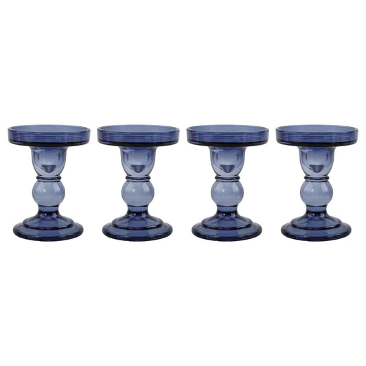ViViTOP Glass Candle Holder Set of 4, Blue Candlestick Holders for Pillar Candles, 4.5" H, Candle Stand Decorations for Living Room