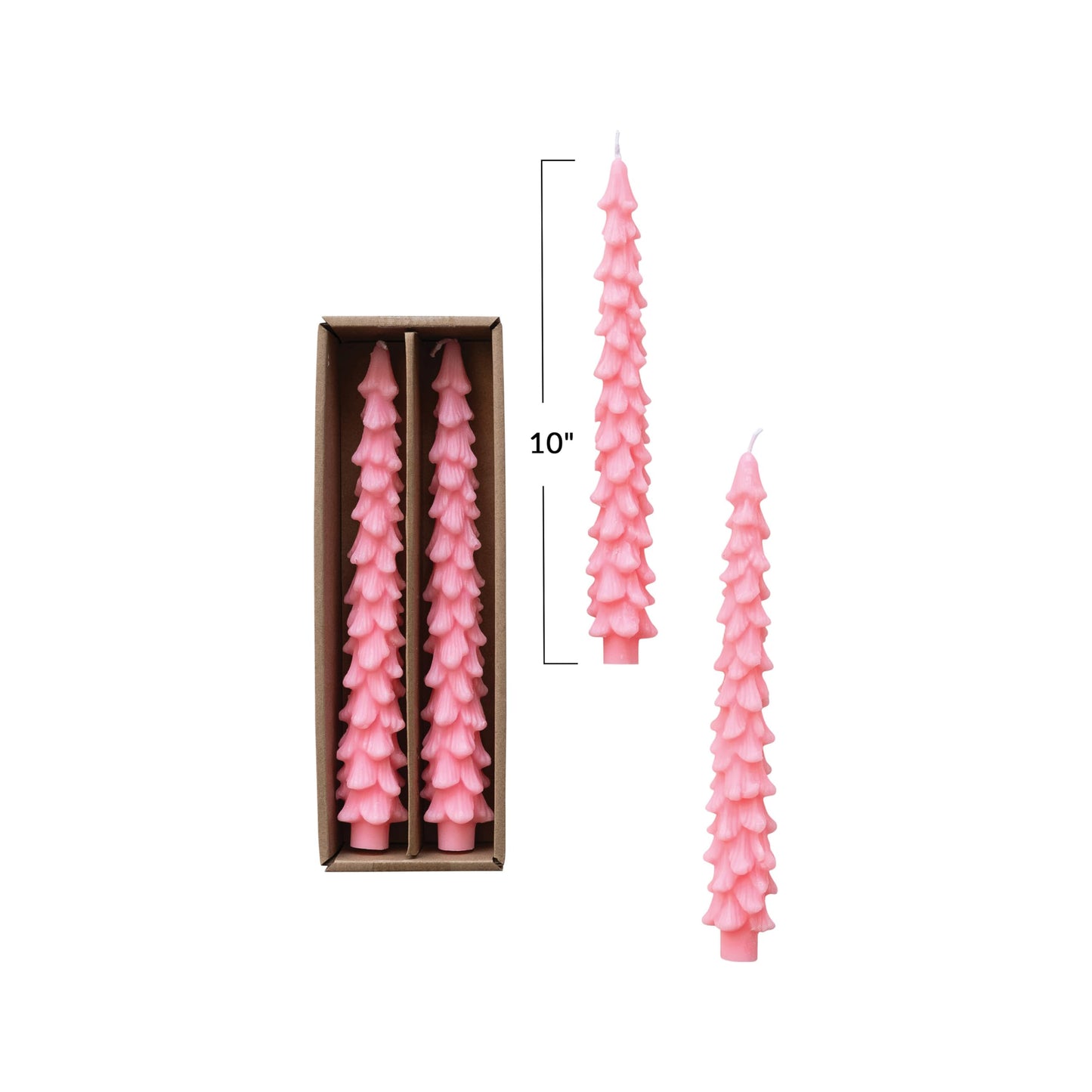 Creative Co-Op Unscented Tree Shaped Taper Candles, Pink, Set of 2