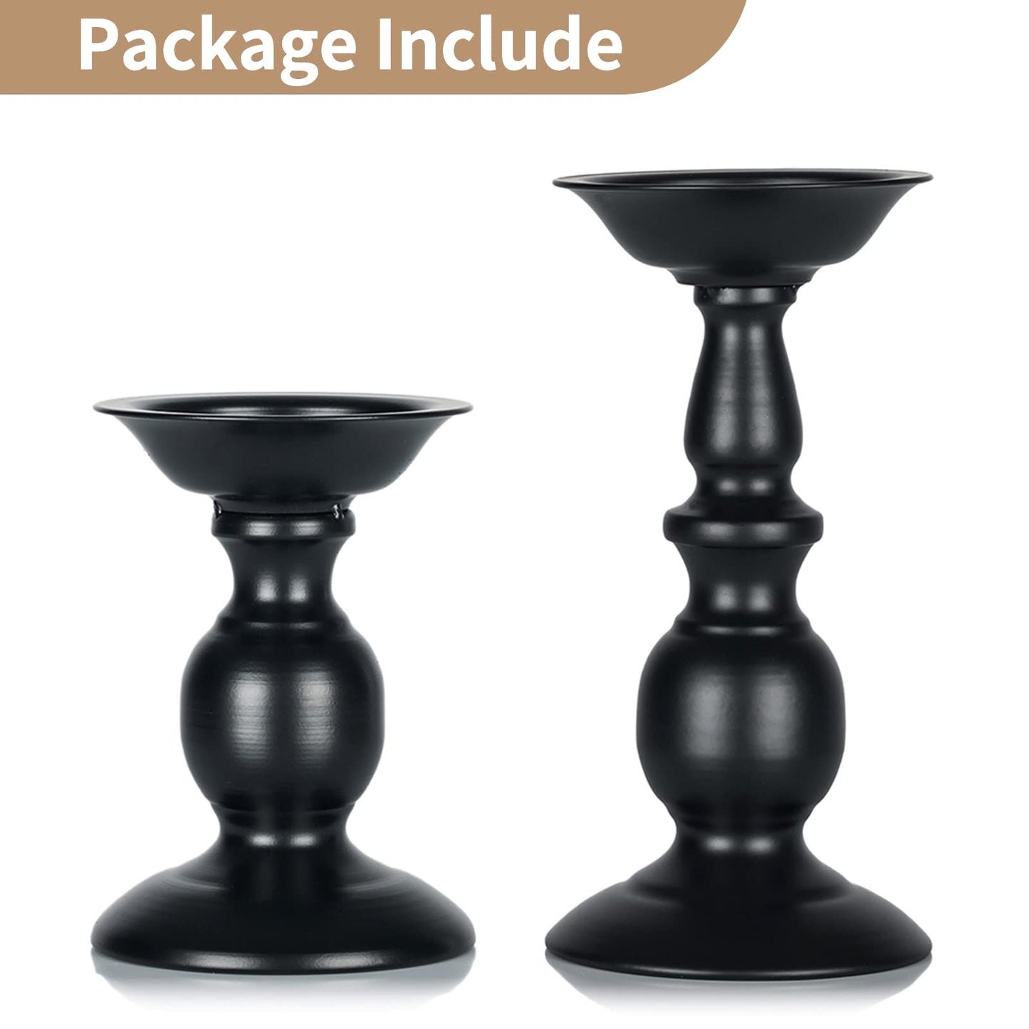 Nuptio Black Candle Holder for Pillar Candles - 2 Pcs Rustic Candle Holders Set Metal Candle Stand Tall Retro Fall Pillar Candleholder for Halloween Easter Farmhouse Fireplace Home Table Centerpiece