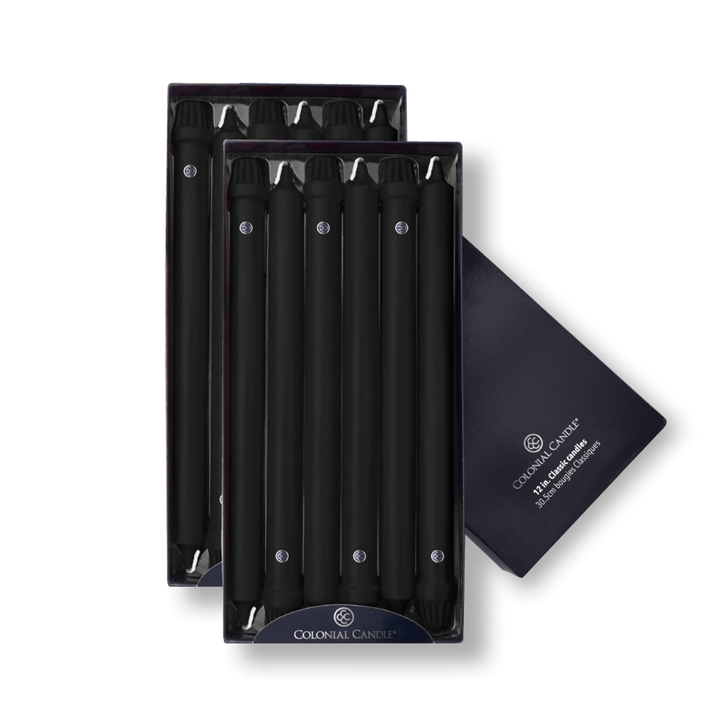 Colonial Candle Unscented Taper Candle, Classic Collection, Black, 12 in, Pack of 12 - Up to 10 Hours Burn