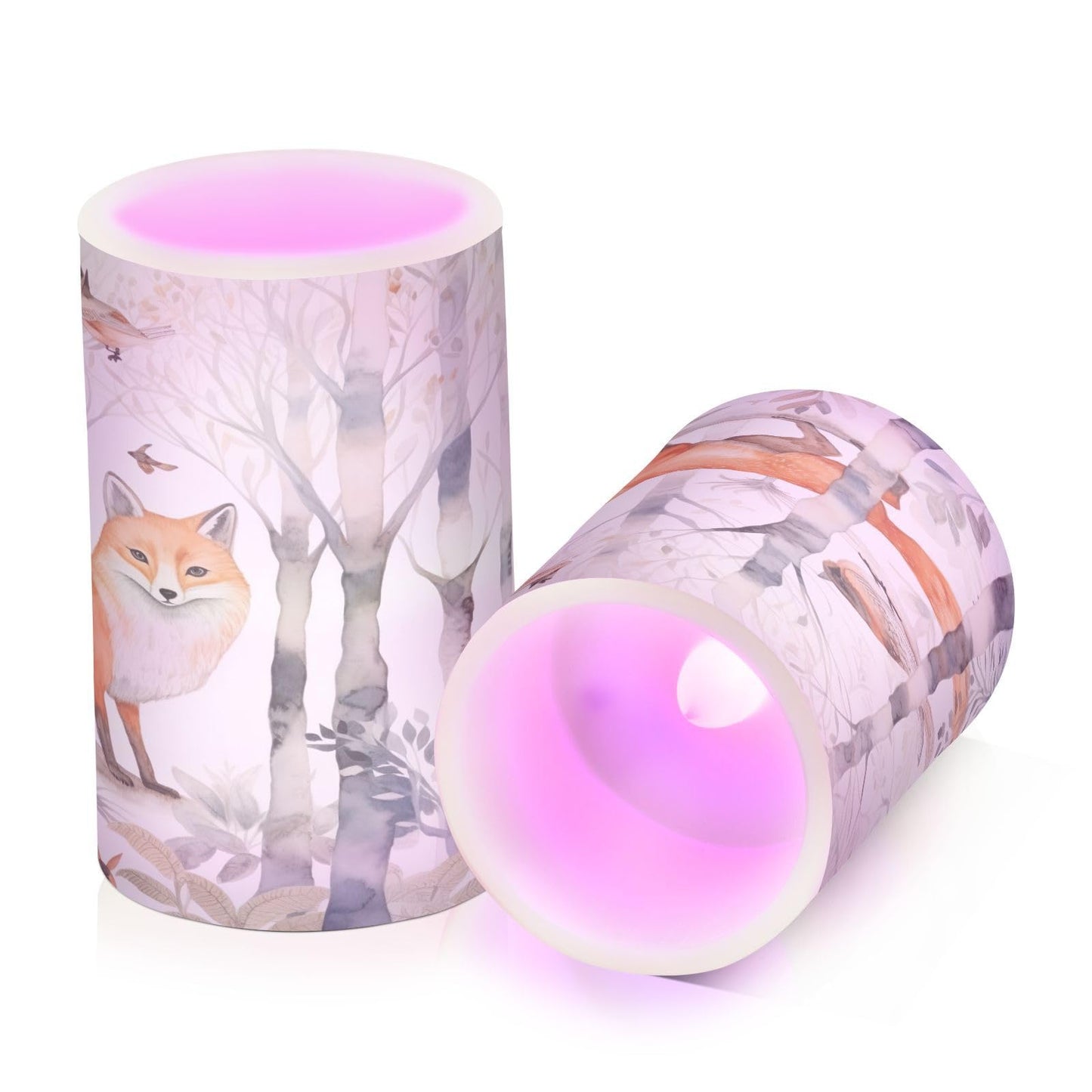 GUIJI Fox in The Woods Flameless Candles With Remote - Set of 2 Battery Operated Pillar Candles for Home Decoration, Christmas, Party