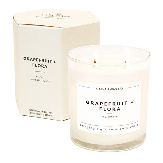 Calyan Wax Co. Grapefruit & Flora 2 Wick Scented Candle - 37 Hour Burn - Luxury Clean Soy Wax Candles - Long Lasting Large Glass Jar Candle for Home - 8.8oz