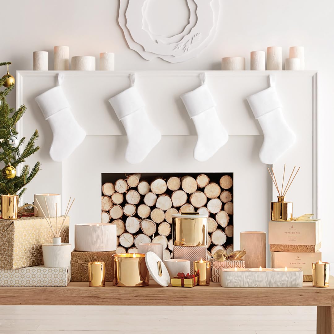 Thymes Frasier Fir Candle - Gilded Collection - Wood Grain Ceramic Design with 24-Karate Gold Rim - Mountain Fresh Fragrance - Elegant Winter Candle Scents - Gifts for Women & Men (Medium, 11 oz)