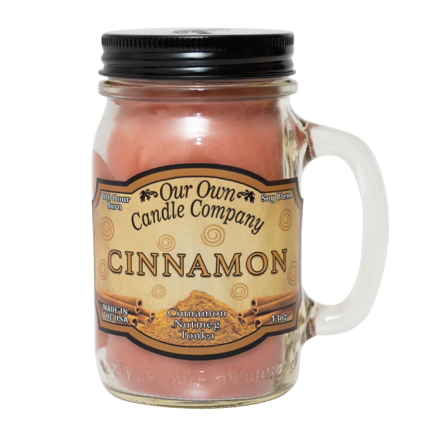 Our Own Candle Company, Cinnamon Scented Mason Jar Candle, 100 Hour Burn Time, 13 Ounces