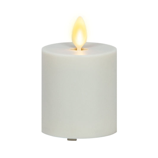 Luminara Outdoor Votive Flameless LED Candle, Pearl Ivory 2" x 3.2", Moving Flame Battery Operated Timer Remote Ready IPX4 Matte Plastic Finish