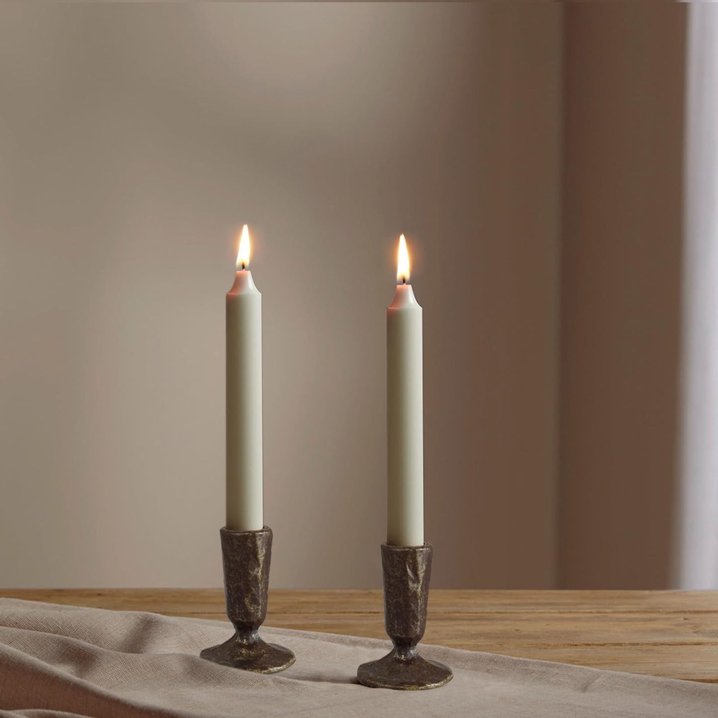 Handcrafted Antique Black & Gold Iron Taper Candle Holders - Set of 2 Elegant Candlesticks for Weddings, Dining, and Parties, Timeless Décor Accent