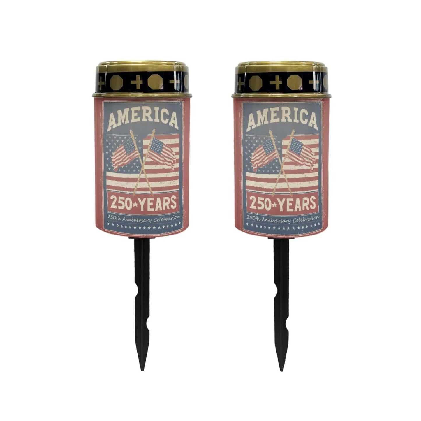 Poceacles Patriotic Solar Powered Flameless Candle Cemetery Votive Candles American Flag 4th of July Decor, 2 PCS, America 250 Years 250th Anniversary Celebration Print