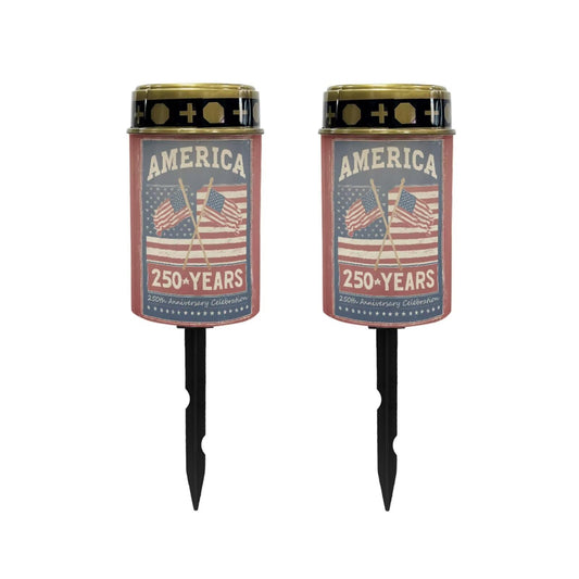 Poceacles Patriotic Solar Powered Flameless Candle Cemetery Votive Candles American Flag 4th of July Decor, 2 PCS, America 250 Years 250th Anniversary Celebration Print