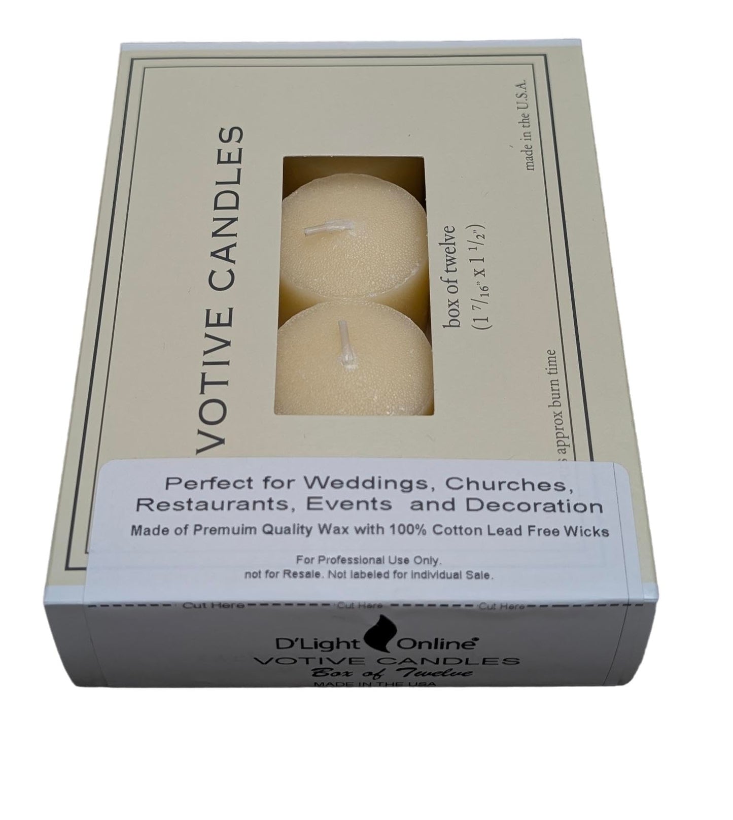 D'light Online Elegant Creamy Ivory Unscented Votive Candles - for Birthdays, Baby Shower, Home Decoration and Weddings (Ivory, 10 Hour - Set of 12)