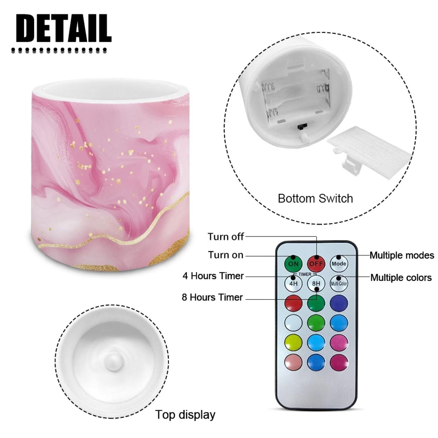 Cozeyat Blush Marble LED Candles Set of 4 Battery Powered Flameless with Remote Timer Dancing Flame Waterproof for Home Beach Table Decoration