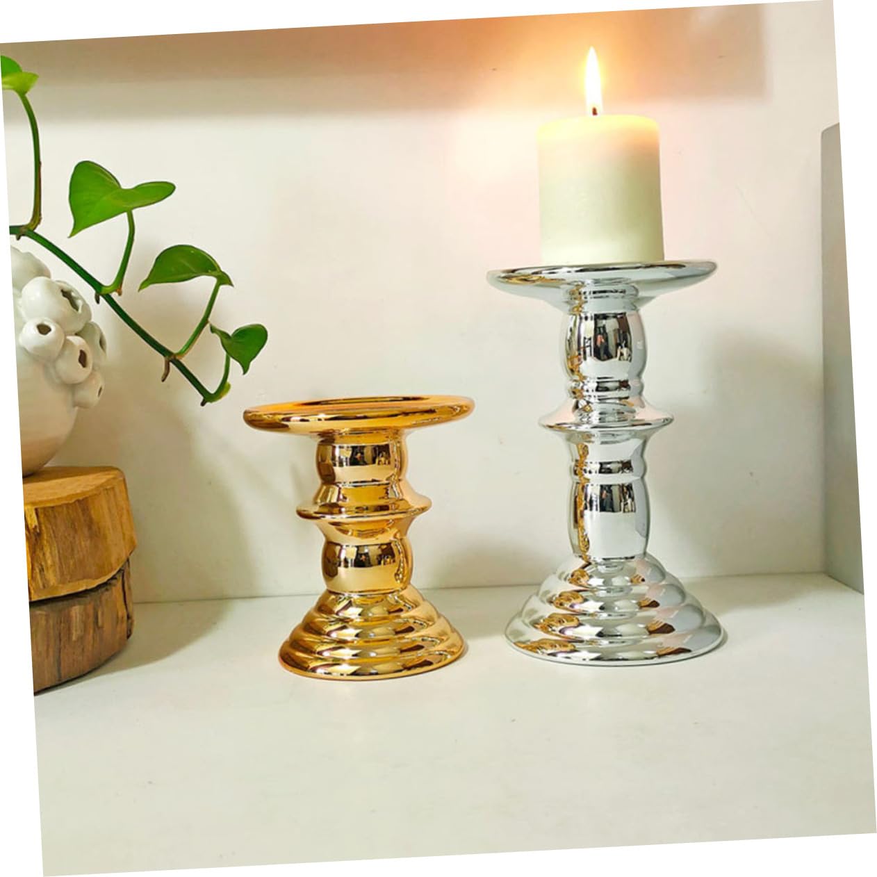 Yardenfun Elegant European Candlestick Holder Electroplating Ceramic Candle Stand for Weddings Christmas Home Decor Gold Finish Chic Design Multi-Purpose Decoration