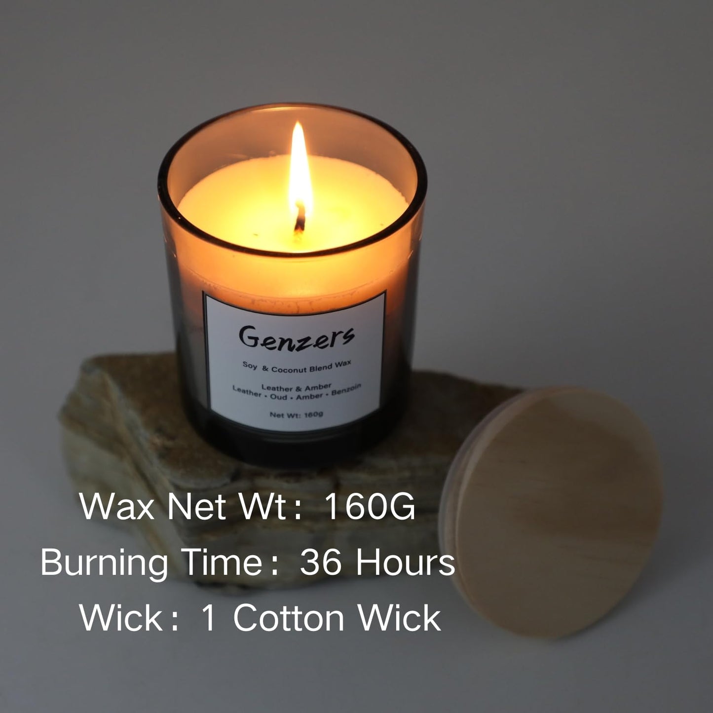 Amber and Leather Scented Candle Gift for Men,Woody Scent Candle Clean Burning,Perfumed Candles Patchouli Scent,Jar Candle for Warmer Lamp,Non Toxic Vegan Candle with Cotton Wick