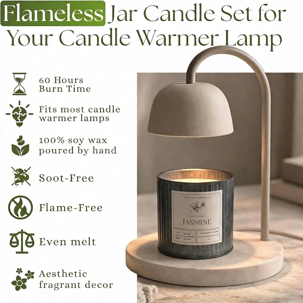 Dough Bowl Candle Co. Wickless Candles for Candle Warmer Lamp - Set of 2 Jar Candles for Warmer Lamp, Wax Melts Strong Scent in Eucalyptus and Jasmine, Flameless No Wick Scented 100% Soy Wax