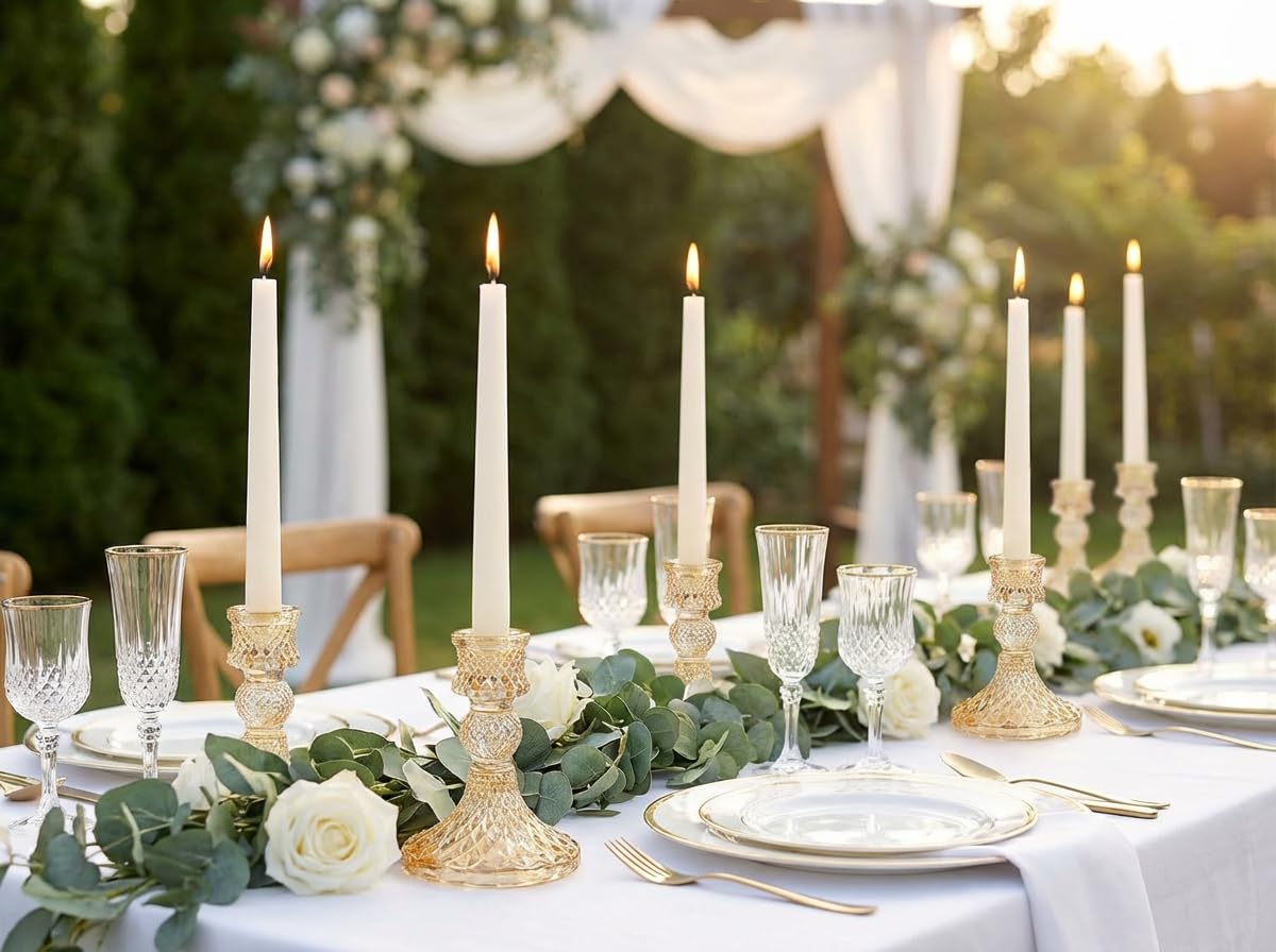 Simeitol Gold Candle Holder Set of 12, Glass Taper Candle Holders, Gold Candlestick Holders, Candle Stick Holder for Table Centerpieces, Wedding, Christmas & Home Decor