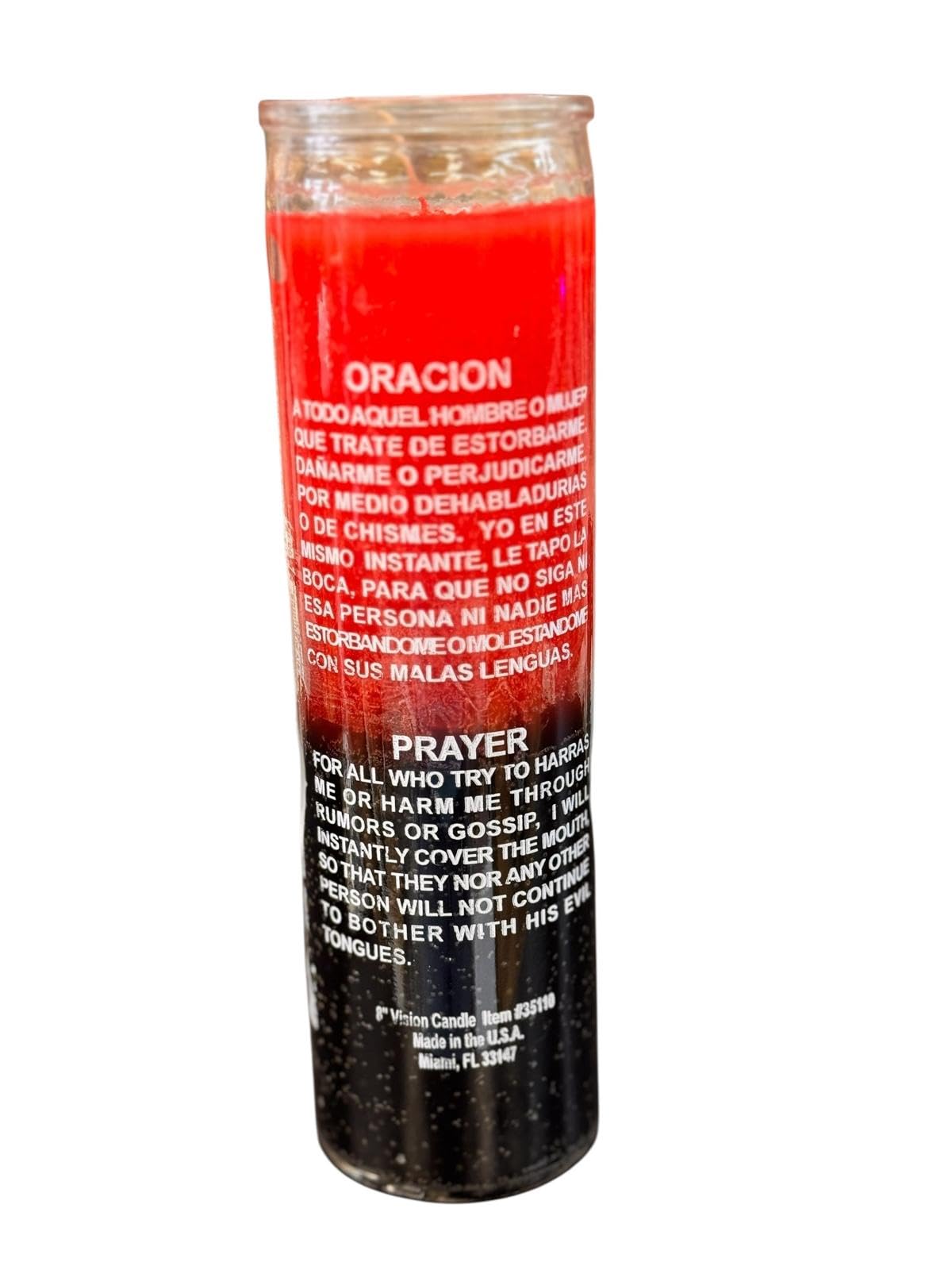 Tapa Boca Ritual Prayer Candle, Red and Black 7-Day Glass Candle, Spanish and English Prayer