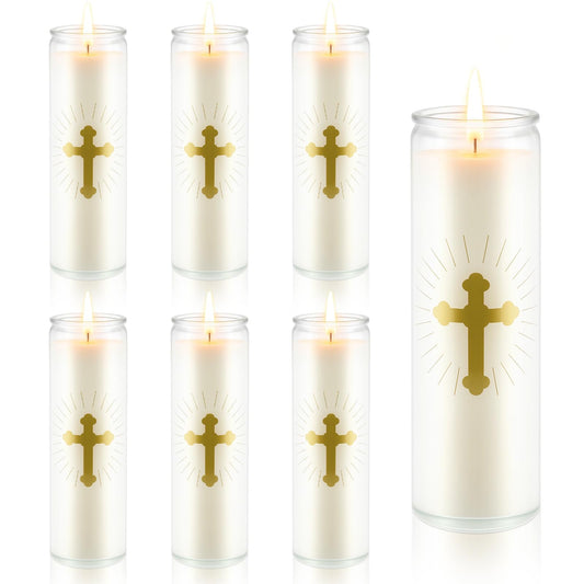 ARQRHTLY 6 Pcs Natural Soy Wax Prayer Candles 7 Day Devotional Candle in Glass 100 Hours Long Burn Time Religious Catholic Christian Spiritual Decor for Memorials Vigil Church Home Altar Bless Novena