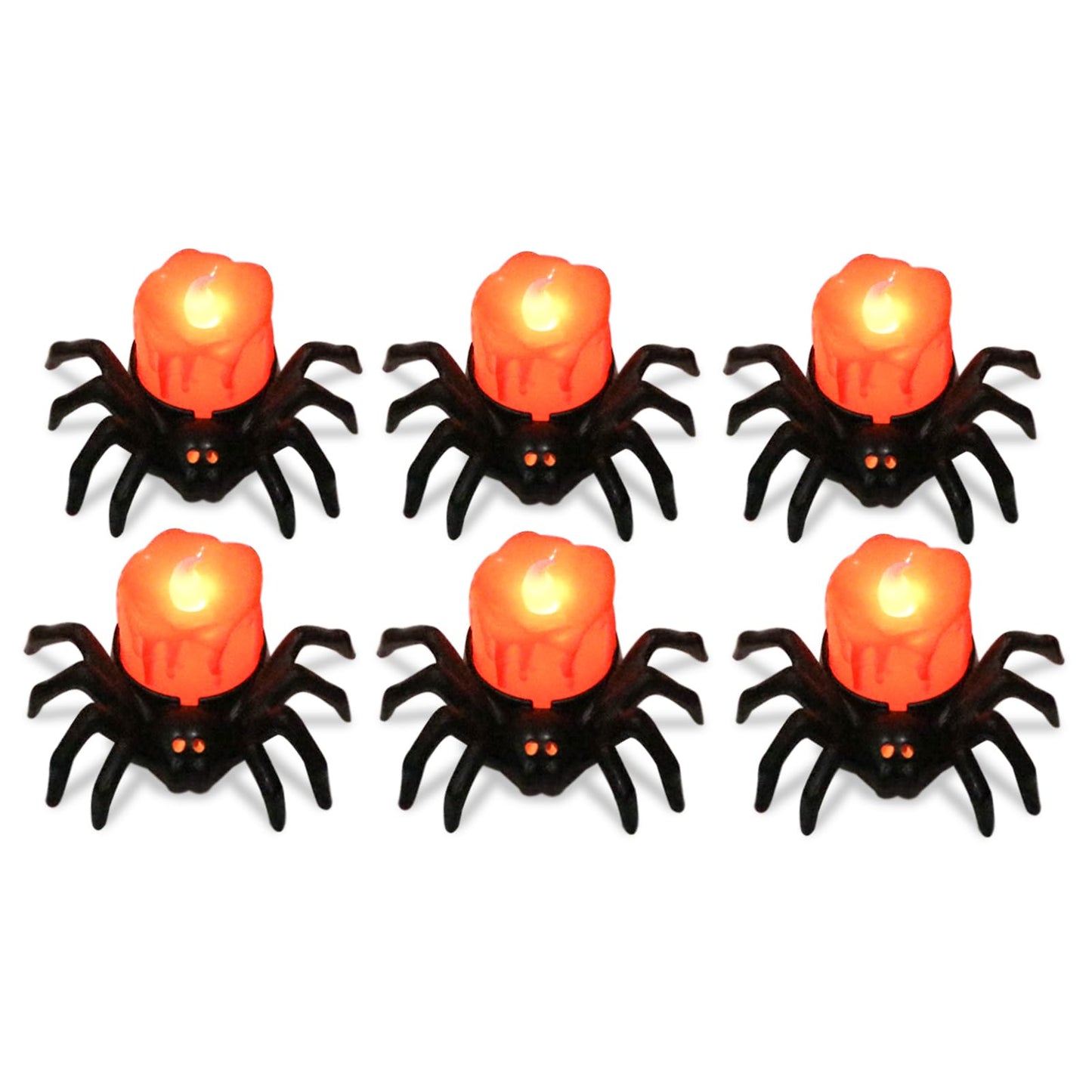 Lasumora Halloween Decorations Tea Lights Candles with 6H Timer, 6 PCS Φ 1.6" H 1.6" Battery Operated Halloween Candles Flameless LED Candle Holders Flickering Table Party Halloween Decor Indoor