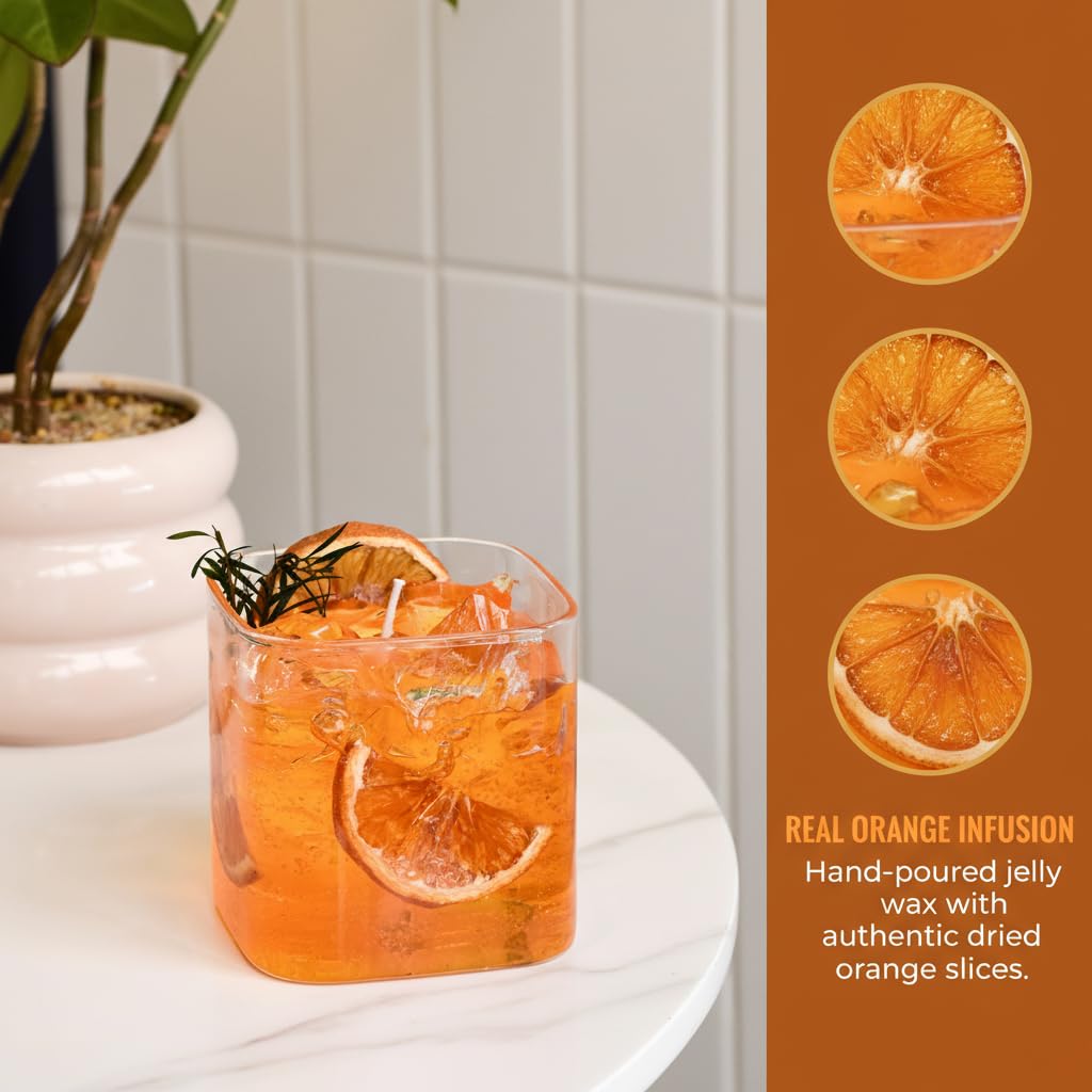 Soy Wax Scented Candle in Glass Jar|Orange Citrus&Rose Aromatherapy Candle |Relaxing Gifts for Women, Friends,Coworkers,Valentine,New Year|Stress Relief (Fruit-Orange)