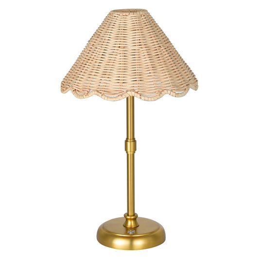 Folux Cordless Boho Rattan Table lamp, 5200-mAh Rechargeable Battery, 3-level Brightness Dimmable, Build-in Integrated LED 320 Lumen Max, Rattan Shade, for Bedside Restaurant Resort Hotel Dining Table