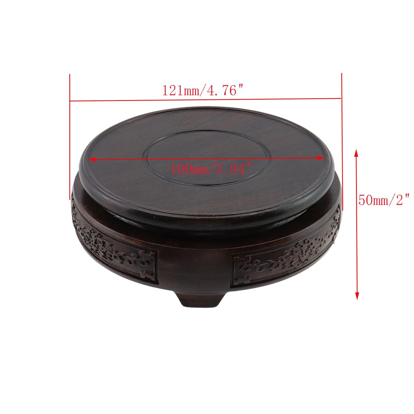 Mewutal Wooden Display Stand Base 4" x 4" Wood Carved Craft Pedestal Traditional Wooden Base Oriental Antique Display Riser Round Pedestal Stands for Vase Crystal Ball Teapot Stone Flower Pot