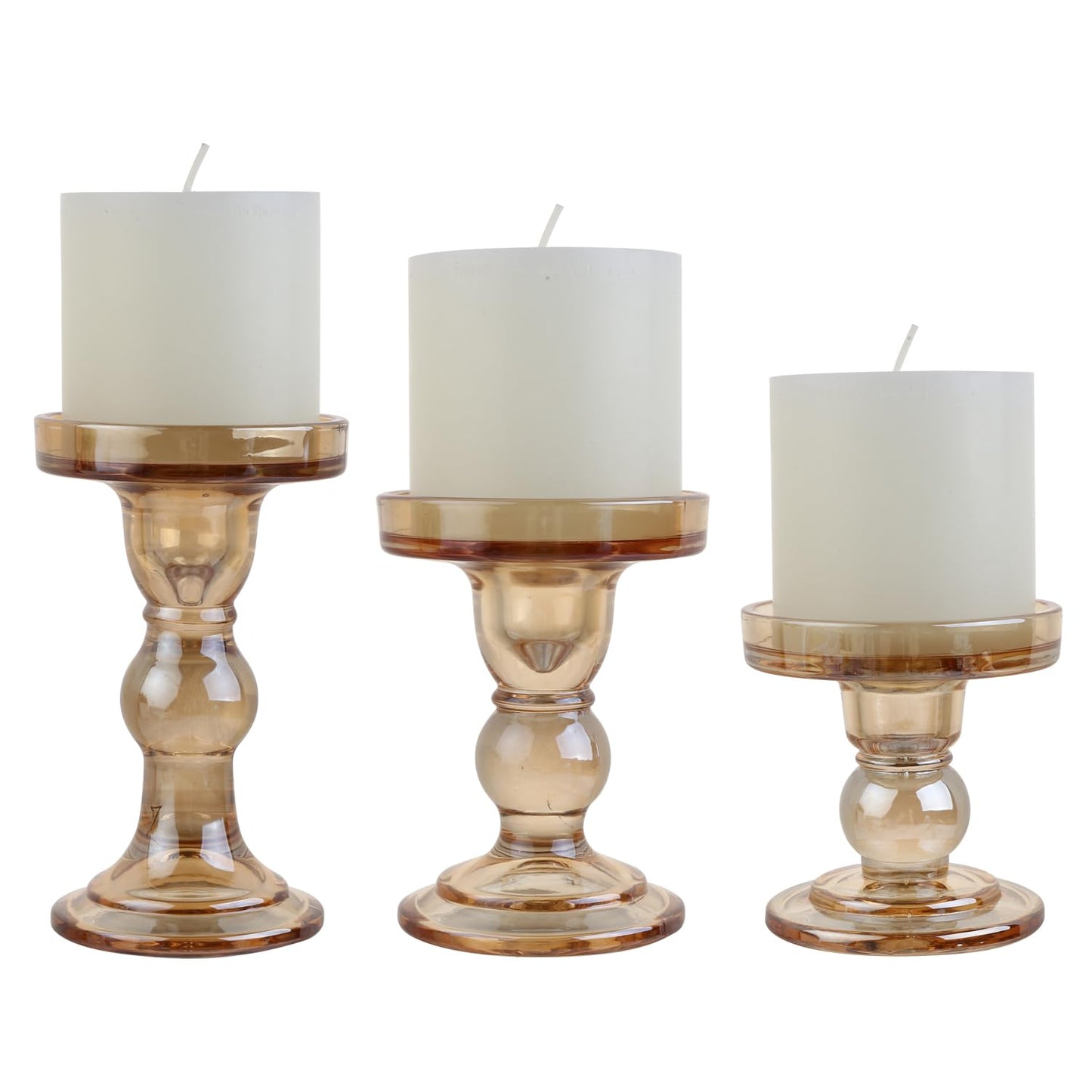 BTGLLAS 6-Piece Set of Amber Glass Candlestick, Crystal Candlestick Holder Holder and Conical Candle, Christmas Candle Holder Decoration, Family Living Room Wedding Candle Holder (Amber 2sets)