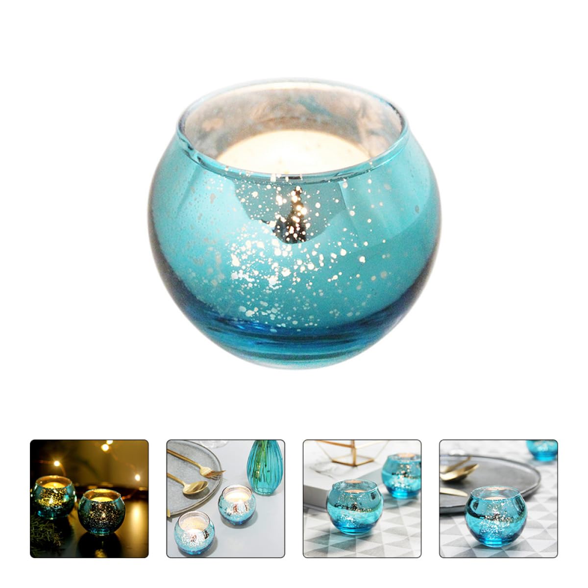 Angoily 12pcs Hollow Decorative Glass Candle Cups with Blue Speckle, Modern Small Round Votive Holders for Table Centerpieces and Interior Décor