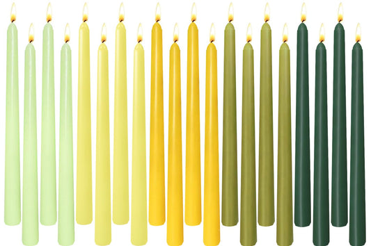 20 Pack Yellow and Green Taper Candles, 10 Inch Long Burning Dinner Candlesticks, Smokeless Dripless Colored Tapered Candles for Wedding, Party, Home Decor, Dinner, Spa, 5 Colors (4 of Each)