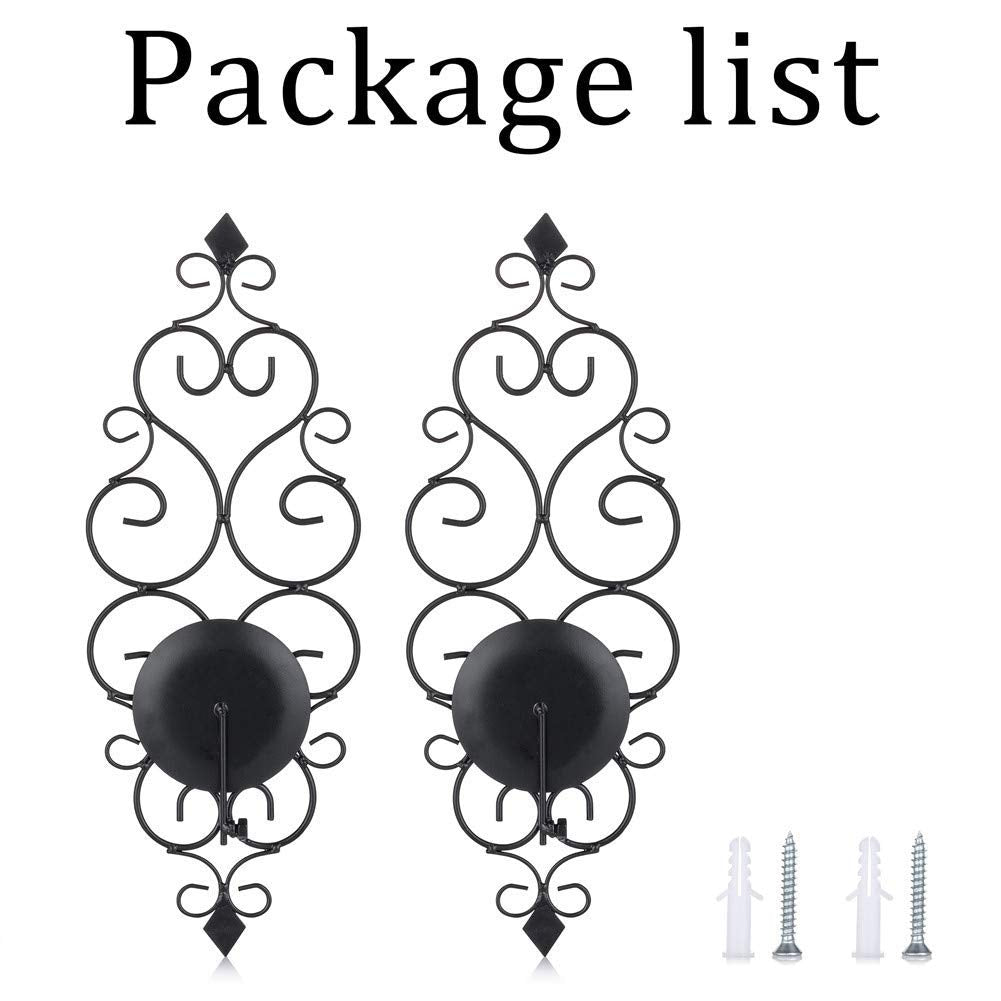 Sziqiqi Iron Wall Candle Sconce Holder Set of 2 Hanging Wall Mounted Pillar Candle Sconces Holder, Wall Sconces Decor for Bedroom Dining Room (Black)