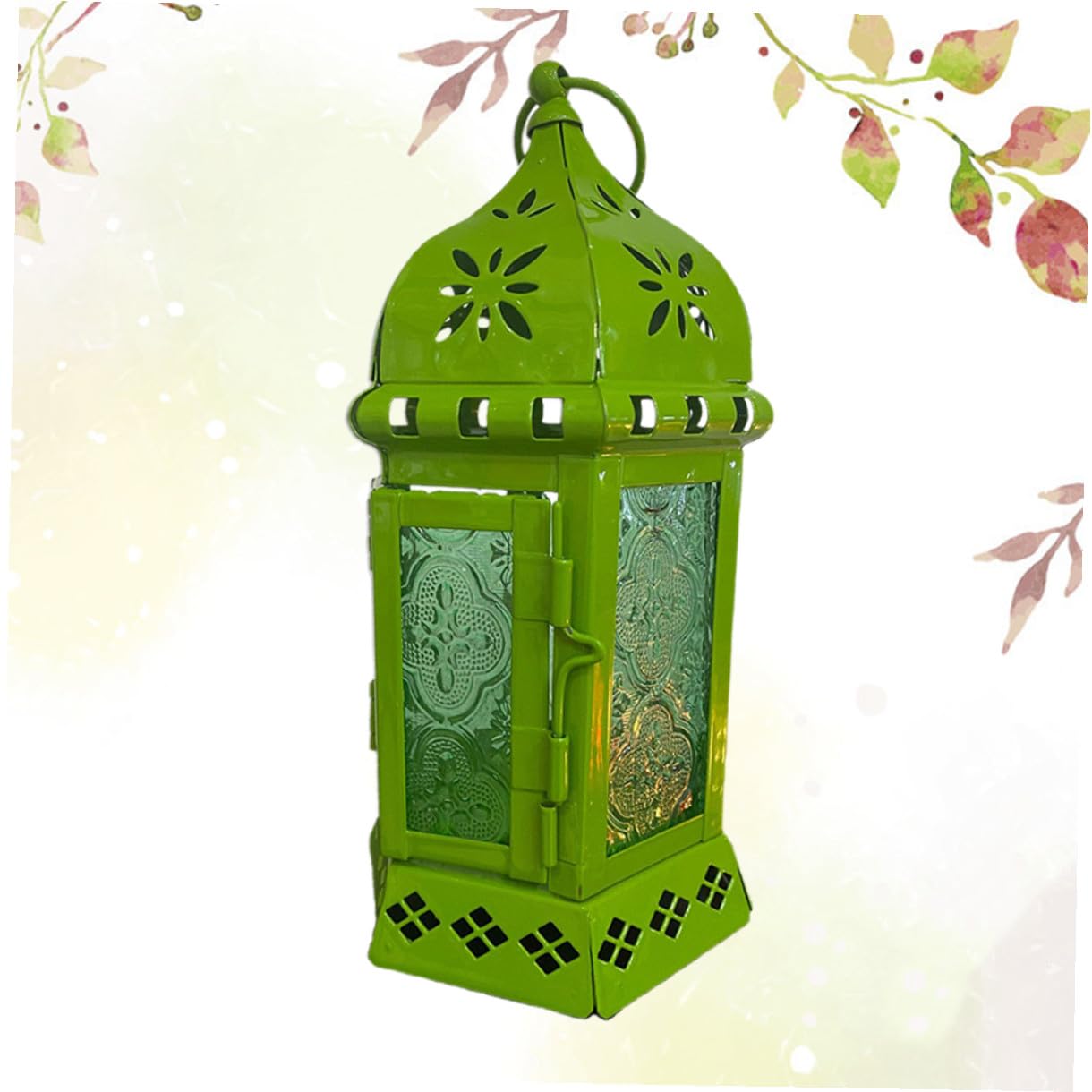 HINTRMENT European Style Moroccan Iron Art Candle Holder in Green, Unique Household Decoration for Party and Birthday, Sturdy Iron Material Candlestick Holder for Garden and Wedding