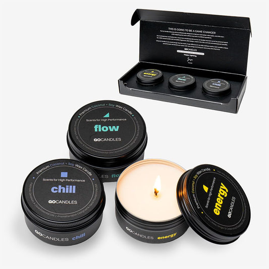 Go Candles Luxury Scented Candle Set for Men | Energy · Flow · Chill | Candles for Home | Aromatherapy | Non Toxic Coconut Soy Wax | Essential Oils | Hand-Poured USA | Candle Gift Set