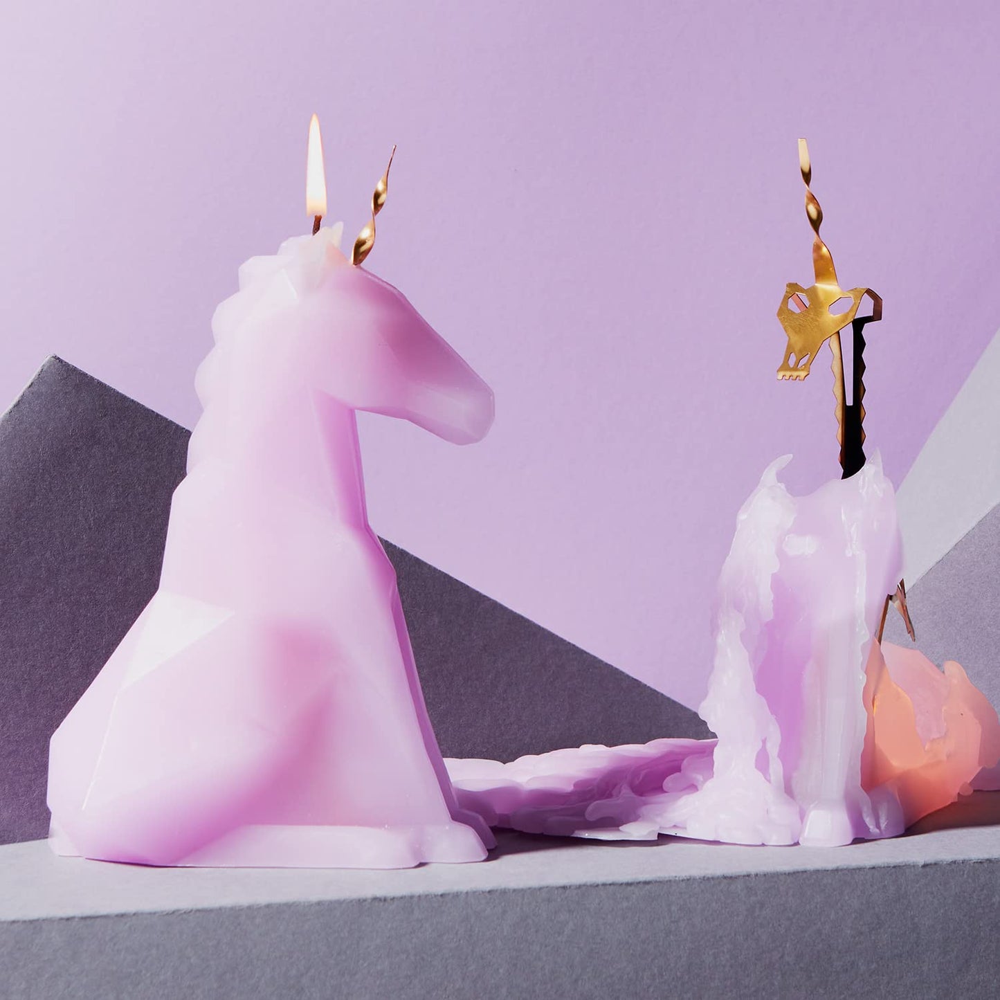 PyroPet Einar Unicorn Candle (Lilac) - The Original Candle with Metallic Skeleton | Icelandic Design Gift for Unicorn Lovers and Art Enthusiasts | 16-Hr Burn Time | Dimensions: 5.1x2.6x8 in