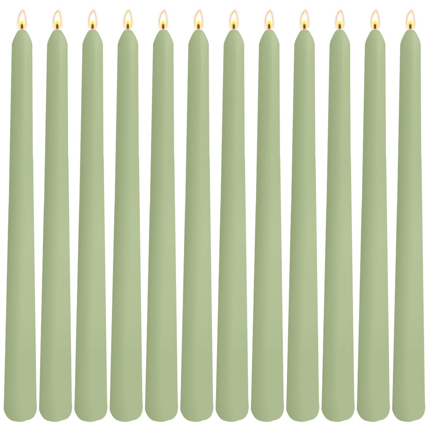 12-Pack Sage Green Taper Candles, 10 Inch Unscented Dripless Candlesticks, Long-Lasting Burn Time of 7-8 Hours, Perfect for Home Décor, Spring and St. Patrick's Day