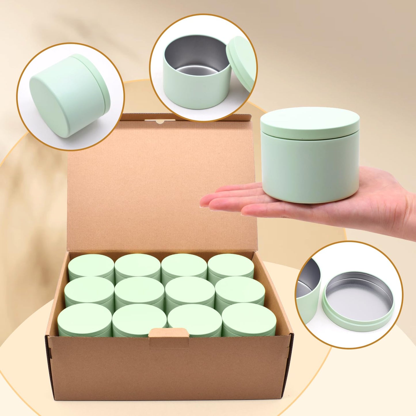 YJHSS 24-Pack 8oz Candle Tins with Lids, Metal Candle Jars for Candle Making, Empty Containers Vessels Bulk for Small Business & Beginners DIY Storage -Green