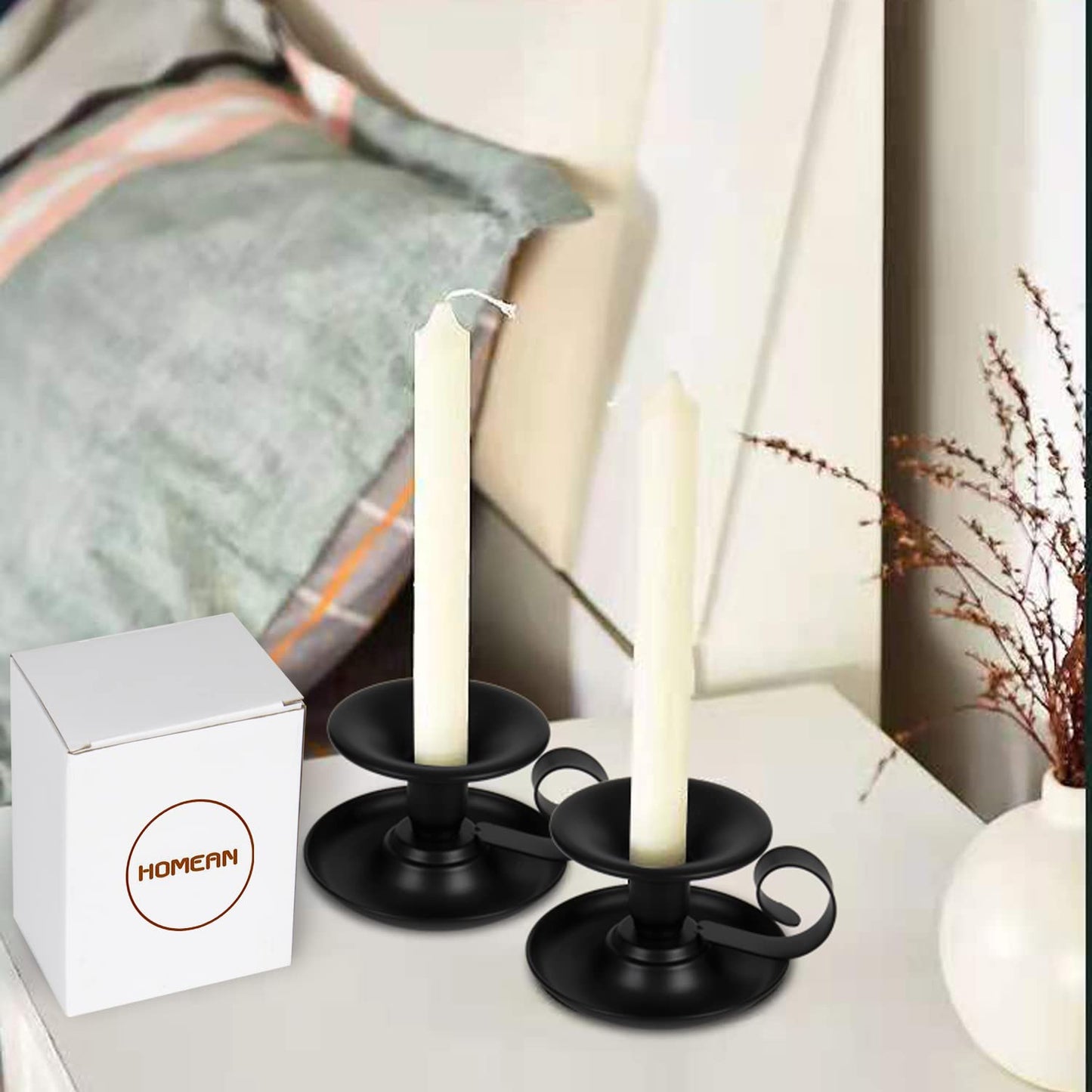 Candle Holders – 2pcs Retro Iron Taper Candlestick Holder Centerpieces for Wedding, Party, Xmas, Home Table Decor (Black,2pcs)