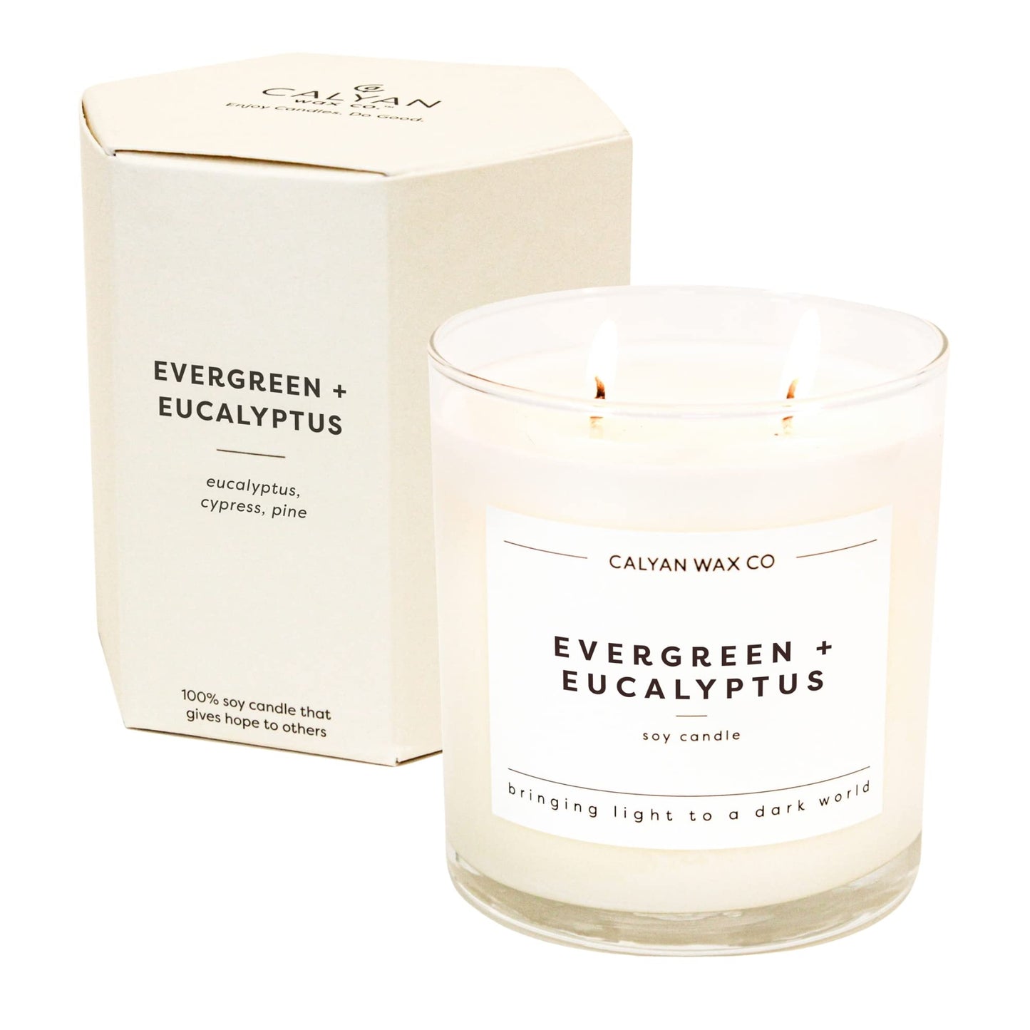 Calyan Wax Co. Evergreen & Eucalyptus 2 Wick Scented Candle - 37 Hour Burn - Luxury Clean Soy Wax Candles - Long Lasting Large Glass Jar Candle for Home - 8.8oz