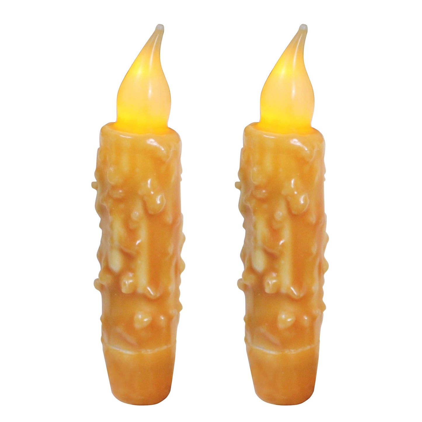 CVHOMEDECO. Real Wax Hand Dipped Battery Operated LED Timer Taper Candles Rustic Primitive Flameless Lights Decor, 4-3/4 Inch, Orange, 2 PCS in a Package