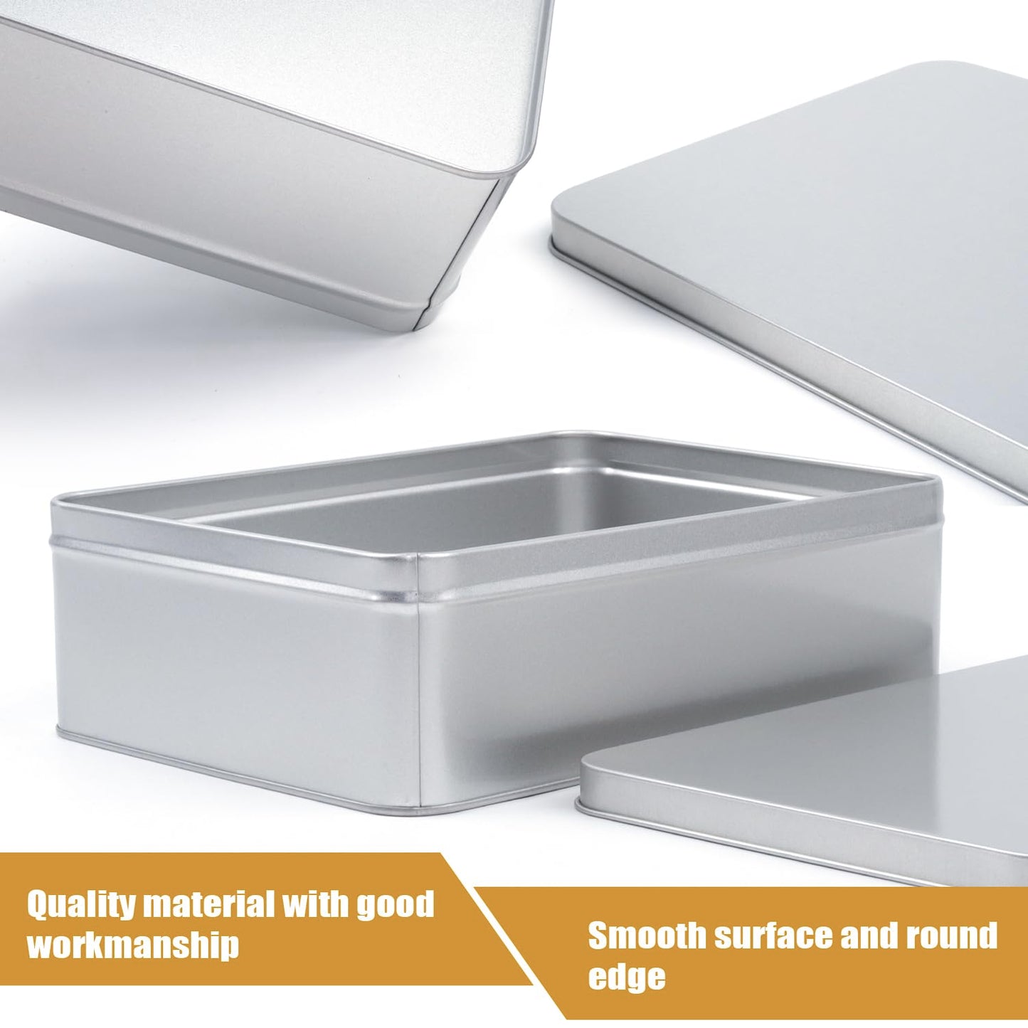 Coobbar Empty Metal Tins Box with Lid,3 Pack Metal Tins Cans Storage Container for Treats, Gifts, Candle, Favors and Crafts, Silver (8.6 x 6.3 x 2.5 Inches)