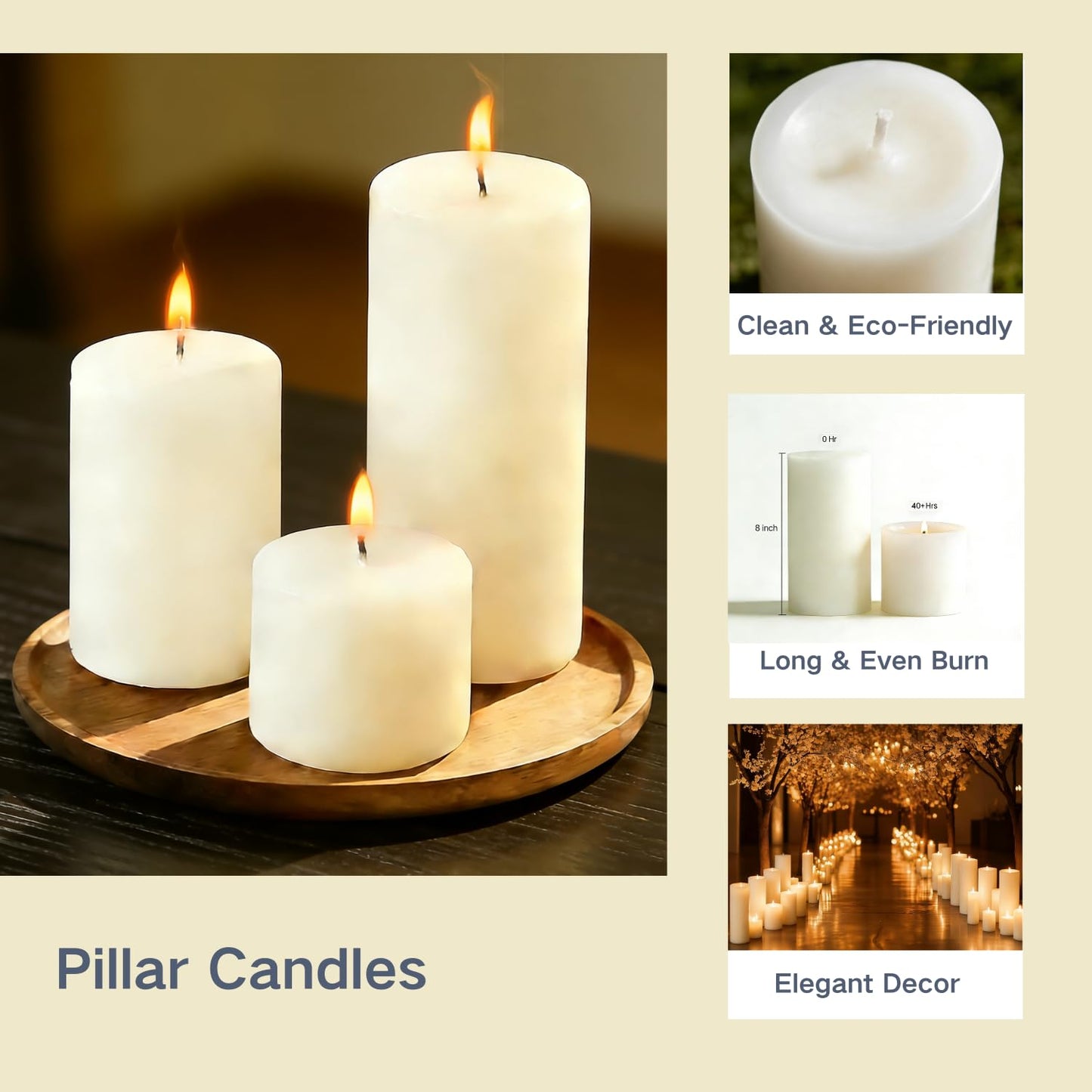 Trxvxo 12 Pcs Ivory Pillar Candles Bulk Set, 3 Different Lengths 3 x 3/6/8 Inch (4 Each), Dripless Unscented Smokeless,Hurricane Candles,Gives You a Better Atmosphere When Organizing an Event Party.