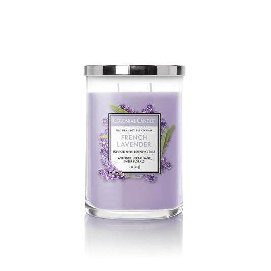 Colonial Candle French Lavender Scented Jar Candle, Classic Cylinders Collection, 2 Wick, Purple, 11 oz - Up to 80 Hours Burn