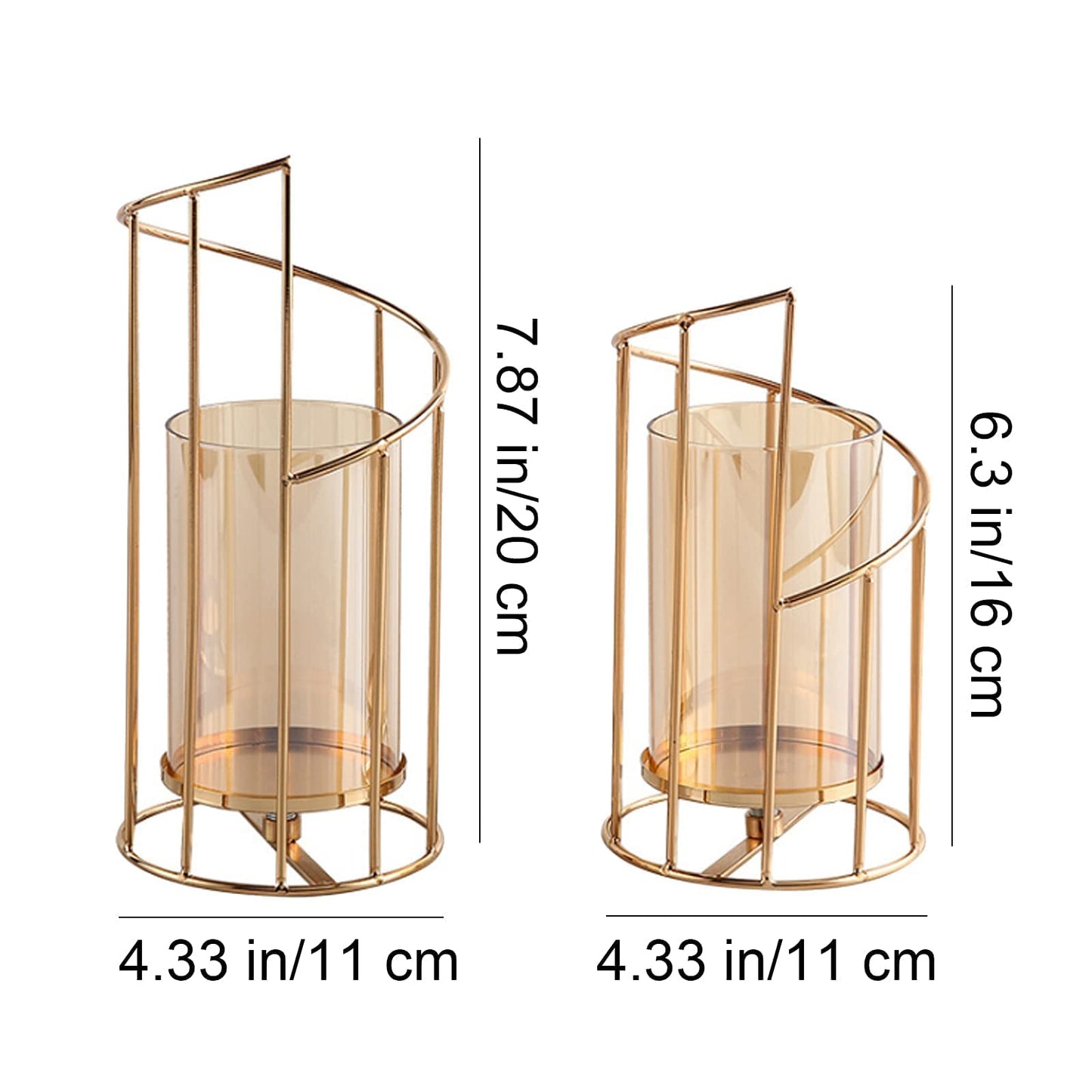 MrMrKura Metal Wire Candle Holder Set of 2, Glass Pillar Candle Holders Gold Decorative Tea Light Candleholders for Home Decor Table Decorations Centerpiece
